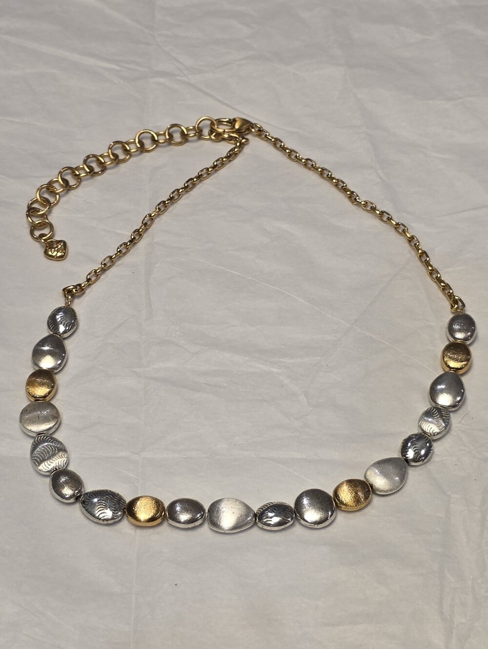 Brighton Mixed Metal Organic Pebble Bead Necklace Gold Silver Tone Heart Charm
